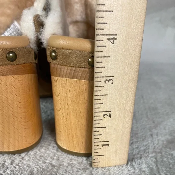 UGG Aubriana Mule Womens Heel Boots 5 Chestnut Suede Sheepskin Lined Studded NEW - Picture 8 of 13